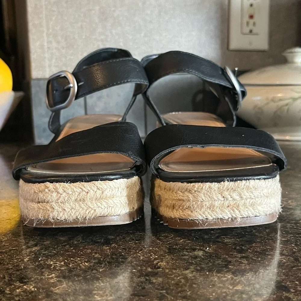 a.n.a Black Strappy Rope Wedge Sandals